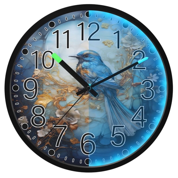 Ryvnso Abstract Birds on Tree 12 Inch Night Light Wall Clock Silent Battery Operated Luminous Clocks