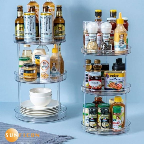 SUNFICON Lazy Susan Clear 9.2" 3-Tier Rotating Organizer for Pantry