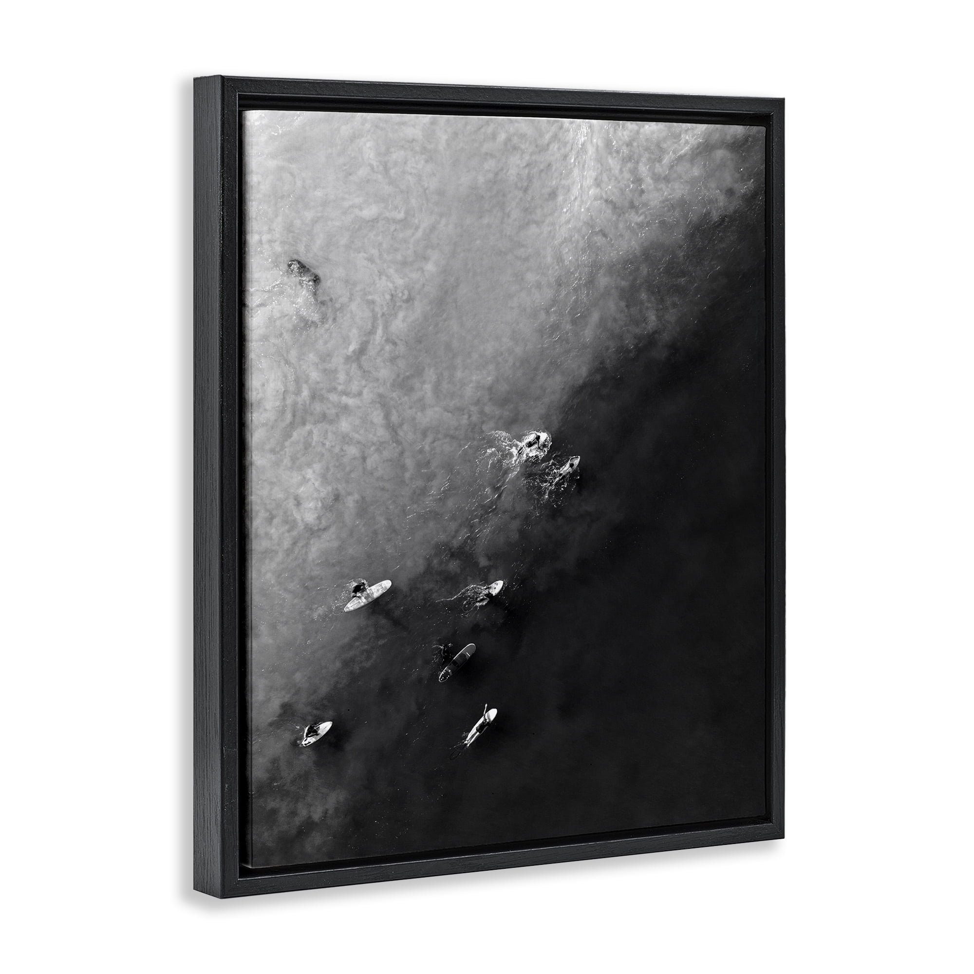 Stupell Industries Aerial Paddling Surfboards Sports Photography Black Floater Framed Canvas Art Print Wall Art, 17 x 21