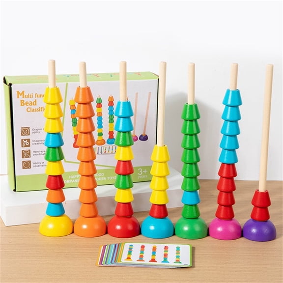 Rirozkan Educational Toys, Geometric Stacking Toy, Column Bead Stringing Arithmetic Beads, Wooden Number Counting Puzzle, Early Learning Montessori Toy for Preschool Activity