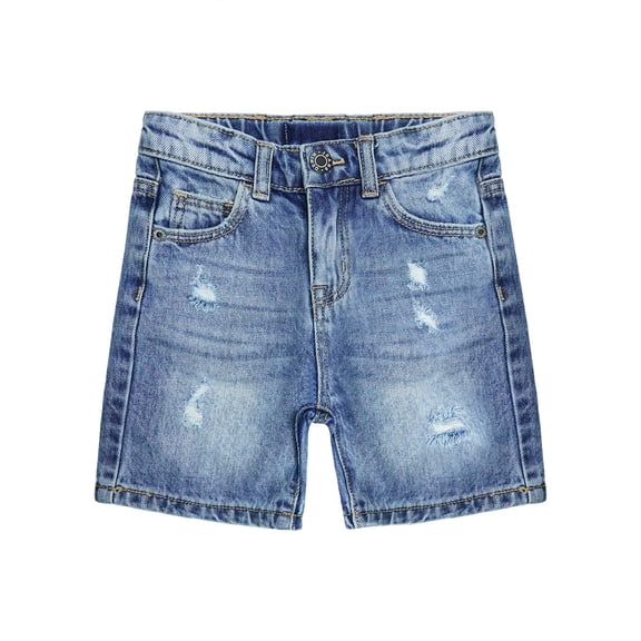 KIDSCOOL SPACE Little Girls Boys Jeans Shorts,Ripped Stretchy Simple Design Cute Summer Denim Pants,Blue,4-5 Years