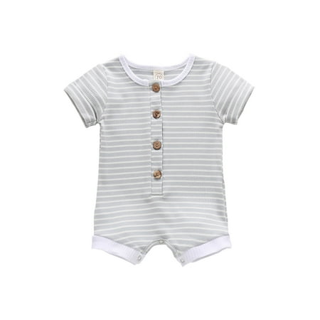 

TUOBARR Newborn Infant Baby Boys Girls Ribbed Striped Romper Bodysuit Clothes Blue (0-24Months)