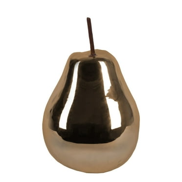 Ceramic Pear Figurine with Stem Small Polished Chrome Finish Bronze