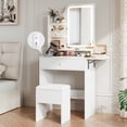 thumbnail image 2 of Haewon Small Vanity Desk with Mirror and Lights, Makeup Vanity with Charging Station, Compact Dressing Table Set with Storage Chair, Drawer and Shelves for Bedroom, White, 2 of 8