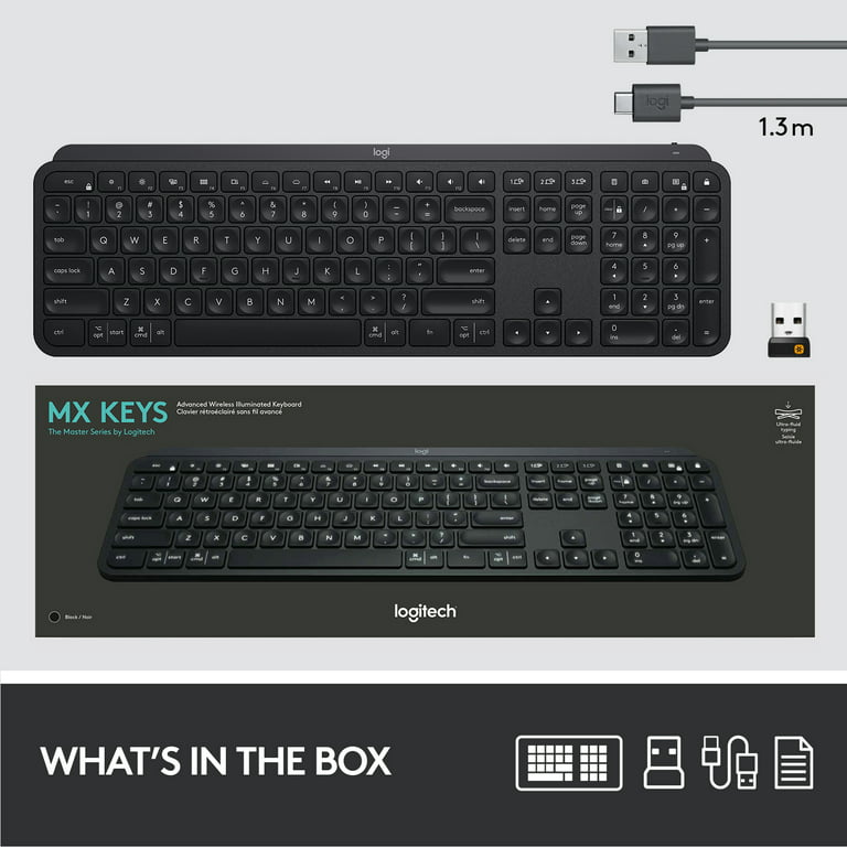 LOGITECH MX Keys Plus Advanced Wireless Illuminated Keyboard with Palm Rest  - Baechler Informatique