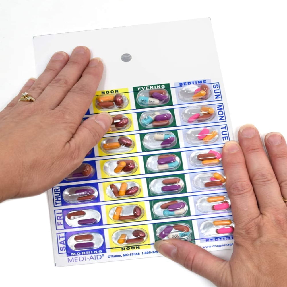 4 Time a Day Medication Blister Pack, Weekly Pill Organizer Cards, 100 Pack
