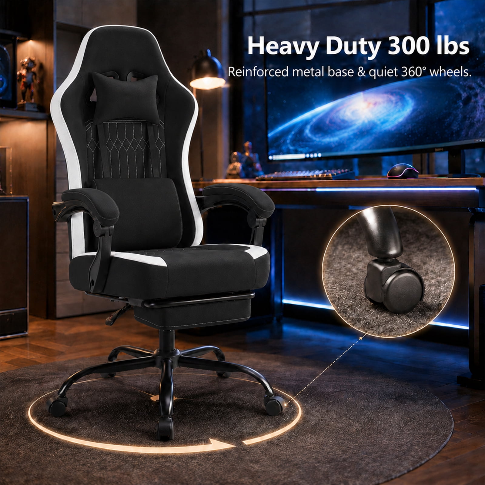Alvantor Gaming Chair, Computer Office Chair with Linkage Armrests and Footrest, High Back Ergonomic Computer Chair with Lumbar Support Task Chair with Footrest