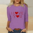 thumbnail image 5 of Odbmxy Womens Tee Shirts Plus Size Valentine 3/4 Sleeve Ladies Tops Love Print Basic Leisure Vacation Regular Tops Purple, 5 of 5