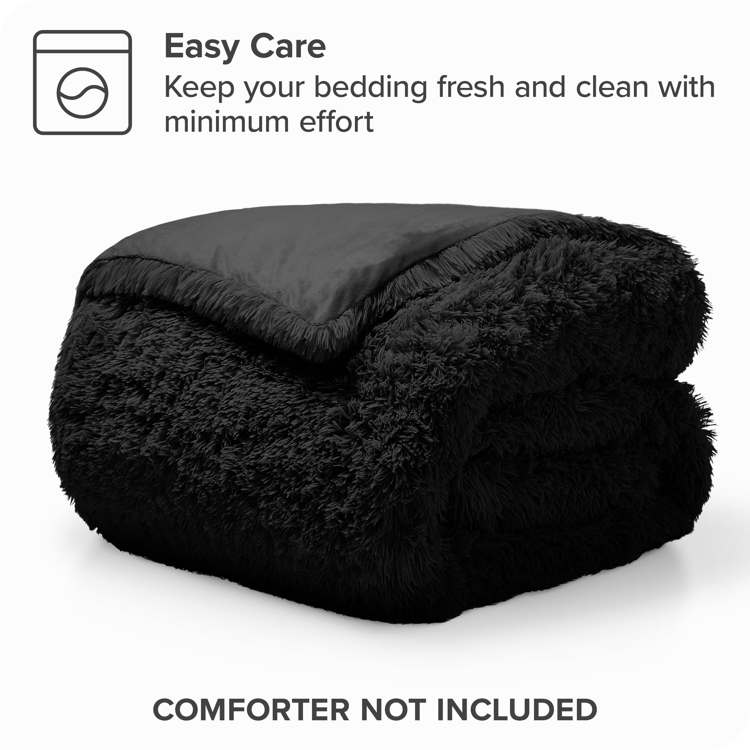 Bare Home Shaggy Faux Fur Duvet Cover - Ultra Soft - Fluffy Crystal Velvet - Queen, Black