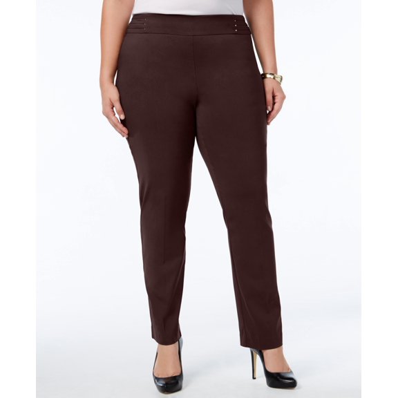 JM Collection Plus Size Women's Brown Pull-On Slim-Leg Pants 24WP NWT