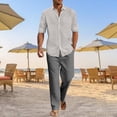 thumbnail image 2 of Letdown 2 Piece Set for Men Cruise Outfits Set Mens Summer Vacation Outfit Long Sleeve Button Down Shirts Drawstring Elastic Waist Wide Leg Pant, 2 of 6