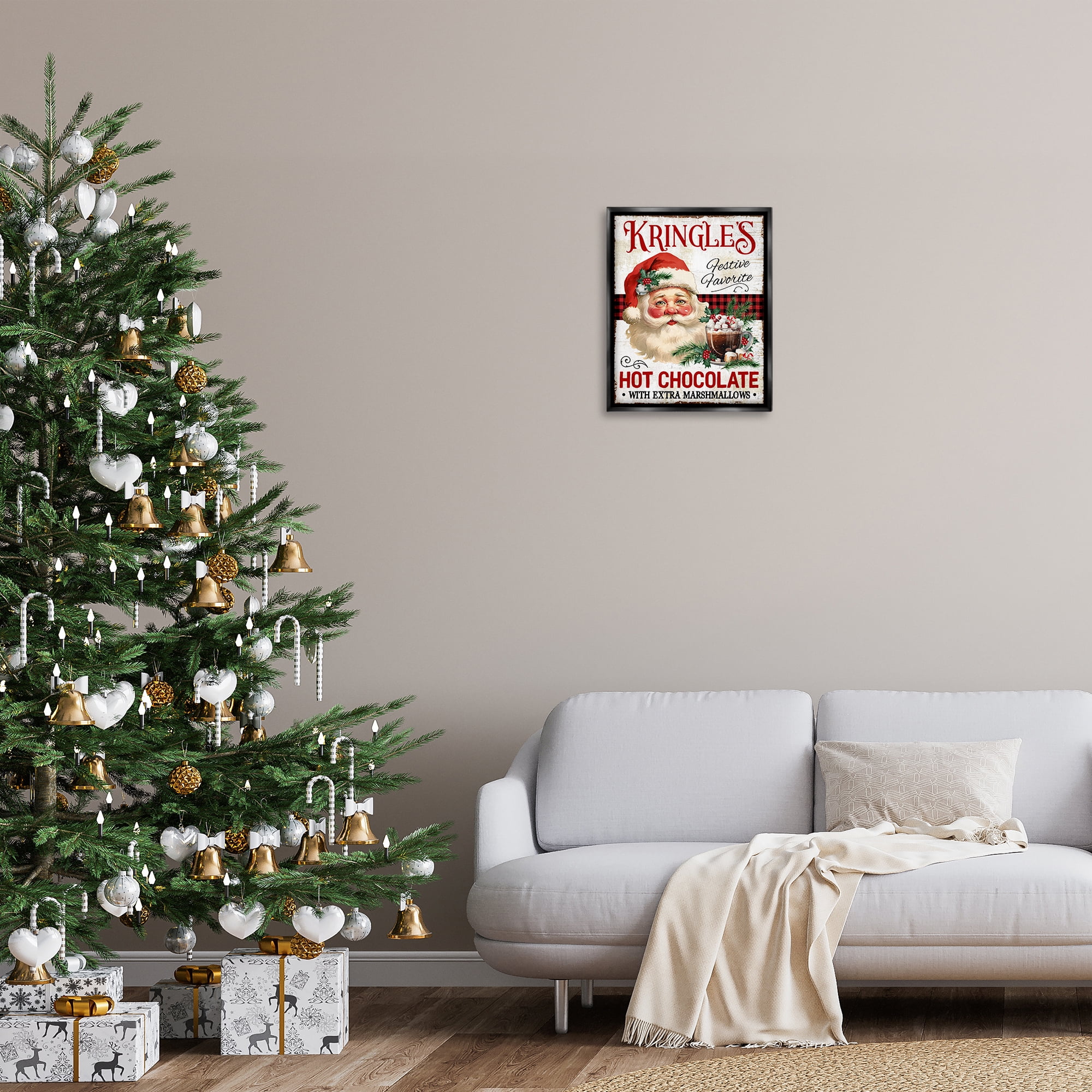 Stupell Industries Kringle's Hot Chocolate Holiday Painting Black Floater Framed Canvas Art Prints Wall Art, 17 x 21