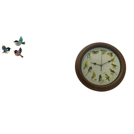 CoudarTitie Wooden Bird Wall Art and Singing Bird Clock Elegant Sturdy Round Wall Decor for Garden Study Room Farmhouse Dining Room Weddings