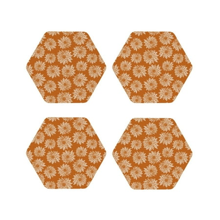

Junzan Autumn Sunflower Warm Colors Print Coasters for Drinks - Leather Coasters Set of 4 for Coffee Table for Housewarming/Kitchen/Bar/Decor-Hexagon
