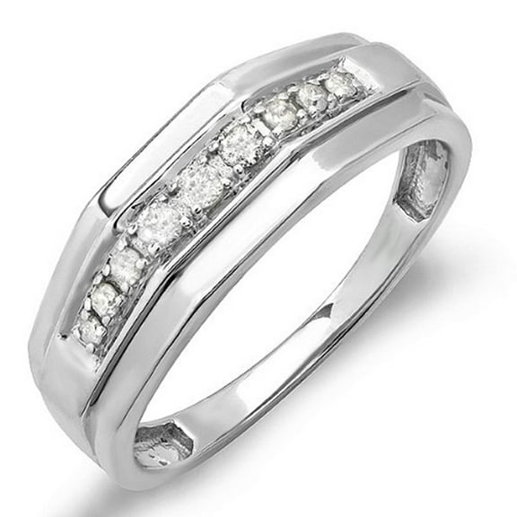 0.25 CT Sterling Silver White Diamond Mens Wedding Anniversary Band, Size 9