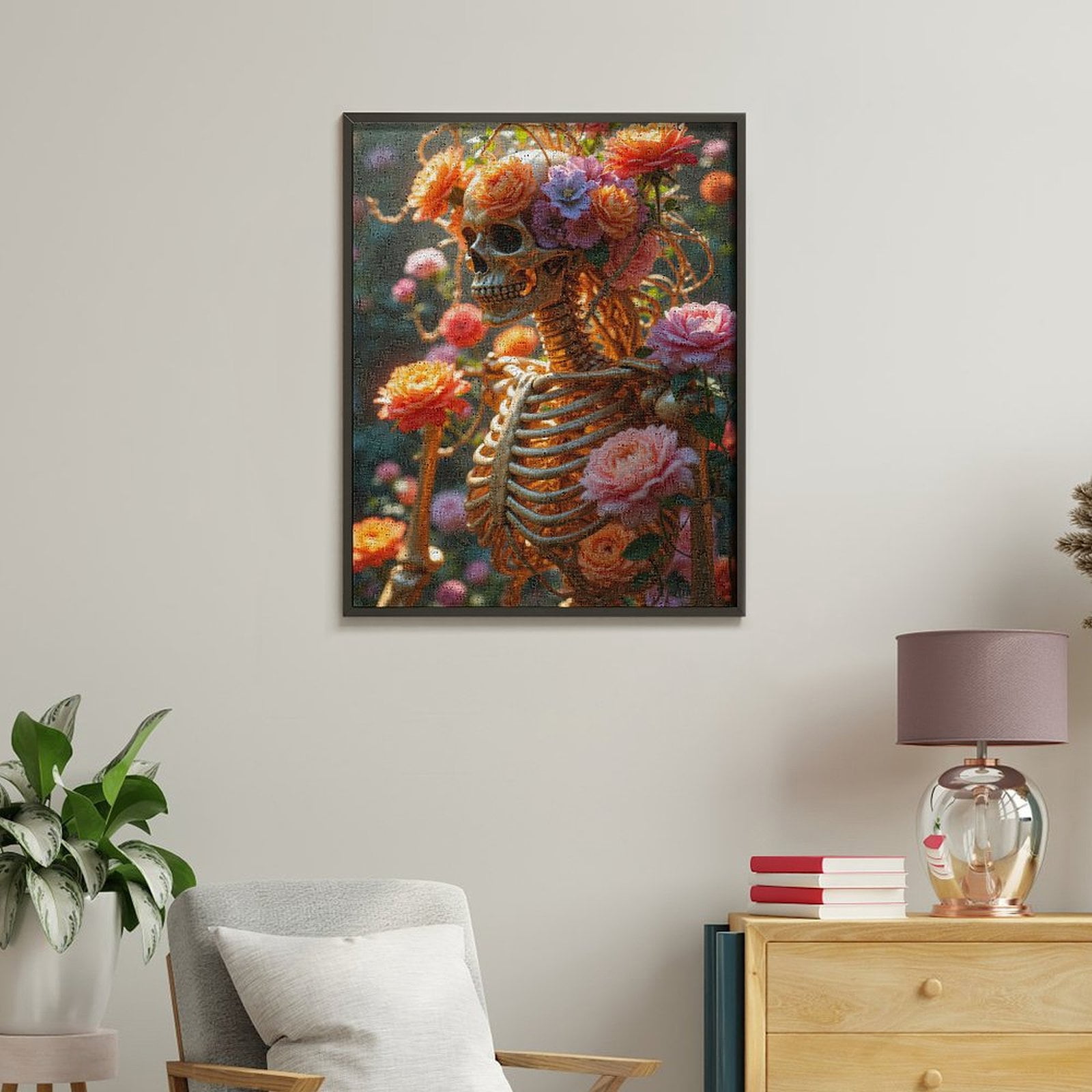 Paint By Numbers Kit for Adults Beginner - DIY Floral Skeleton Art Garden Roses Canvas Painting Kits for Adults, Frameless Paint By Number for Adults for Home Wall Decor 16x20 Inch