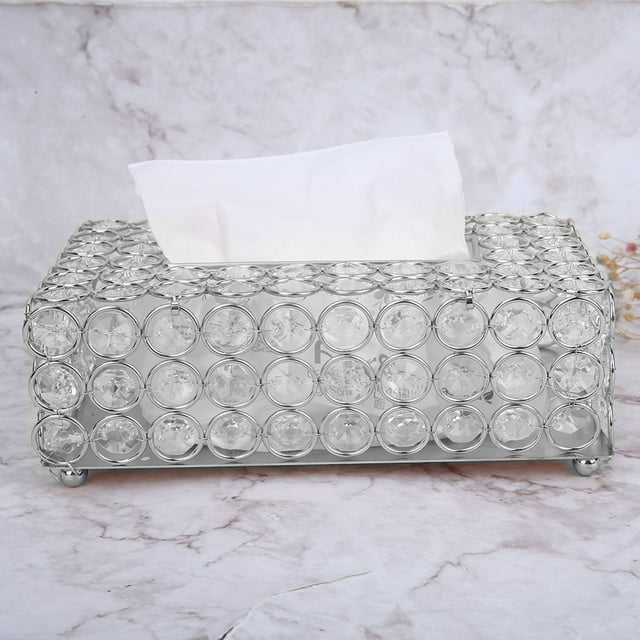 Caja de pañuelos de cristal Artificial Rectangular, soporte de almacenamiento de papel tisú, decoración del hogar (plata)