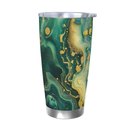 

Uemuo Turquoise Golden Swirl Print Travel Coffee Mug 20oz Double-walled Car Cup Stainless Steel Insulated Tumbler Leak-proof Travel Cup Reusable Straw Car Cup-Without Straw