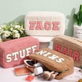 thumbnail image 3 of Bolsa de maquillaje Paterr Chenille Letter Preppy Patches de felpa, 3 of 7