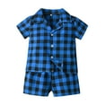 thumbnail image 2 of Conairie Outfit Sets for Girl Plaid Print Short Sleeve Button Collar Top and Shorts Pj Set Kids Soft Nightwear 2 Piece Outfits Loungewear Sets Blue 2-3 Y, 2 of 5