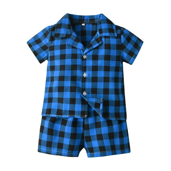 Kiijoy Toddler Boys Pajama Sets Plaid Short Sleeve Shirt and Shorts Kids Sleepwear Outfits,2-Piece,Sizes 6M-6T