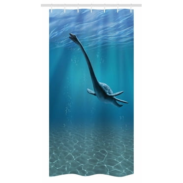 Jurassic Stall Shower Curtain, Aquatic Dinosaur The Elasmosaurus Lived During the Cretaceous Period Artistic Print, Fabric Bathroom Set with Hooks, 36W X 72L Inches Long, Blue, by Ambesonne