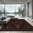 thumbnail image 2 of ODIKA 8'x10' Washable Area Rug Non-Slip Chair-Friendly Mat Black Red Elegance with Floral Symmetry Intricate Geometric and Designs Border Detailing for Dining Room, Large Office, Lounge, 2 of 7