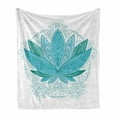 thumbnail image 1 of Lotus Soft Flannel Fleece Throw Blanket, Flower Bloom Ornaments Exotic Petals Mandala Traditional Boho Design, Cozy Plush for Indoor and Outdoor Use, 70" x 90", Sky Blue Teal, by Ambesonne, 1 of 6