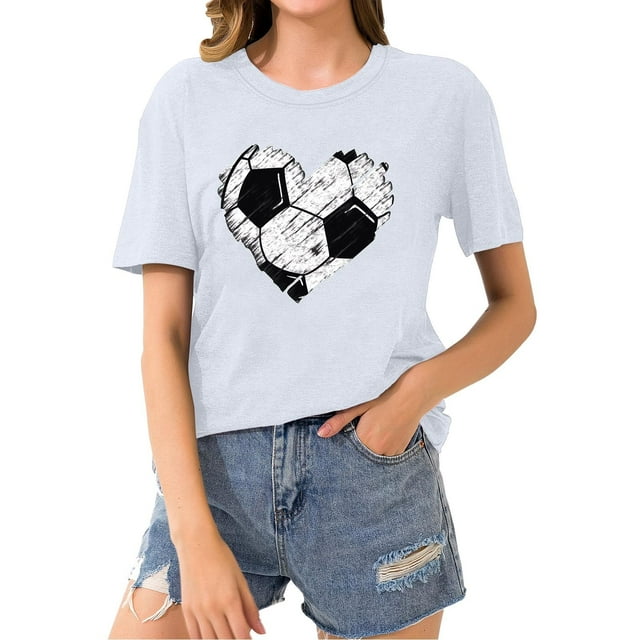 Liquidation d'Économies! BEFOKA T-Shirt Grande Taille pour Femmes, Blouse Décontractée d'Été pour Femmes, T-Shirt de Sport de Baseball Imprimé pour Femmes avec Col Rond et Manches Courtes