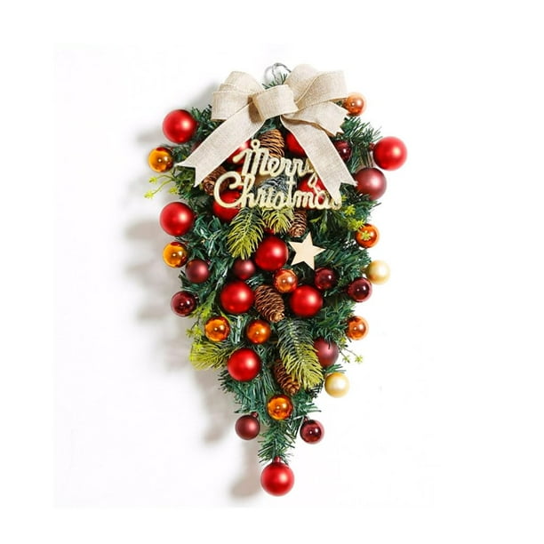 2 piezas Coronas navideñas para puerta de entrada, corona navideña, corona de árbol de Navidad de piñas, decoración de puerta de entrada