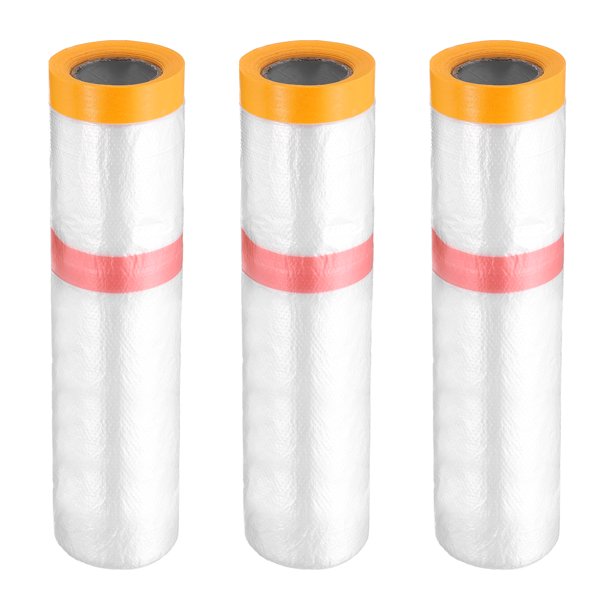 Uxcell 3 Rollos de Película de Enmascaramiento Pre-Cinta 126"x32.8ft Cinta Doble Adhesiva y Tela Plástica para Pintores con Cinta para Cubrir Pintura Automotriz