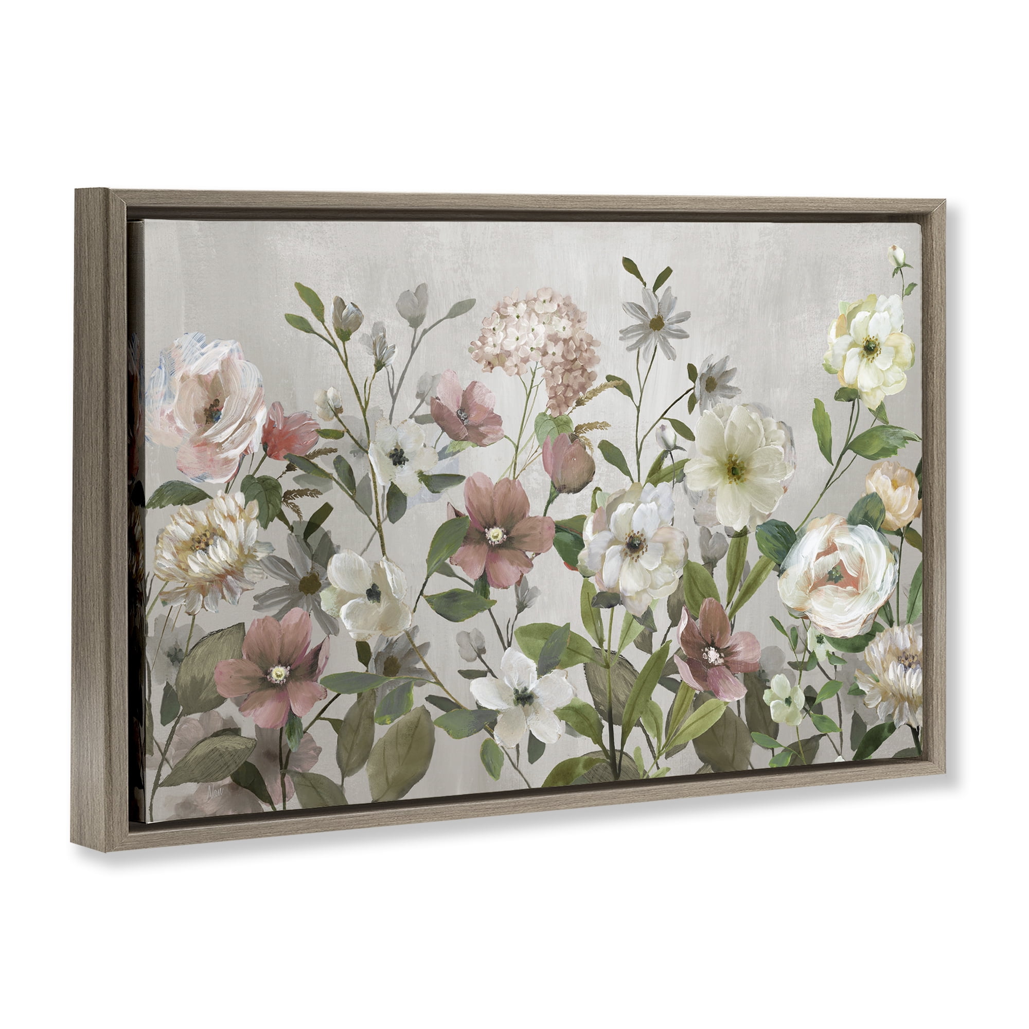 Stupell Industries Garden Meadow Arrangement Brown Framed Floater Canvas Wall Art, design by Nan