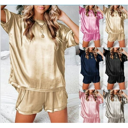 

2021 New Round Neck Short Sleeve Pocket T-Shirt Shorts Pajama Set