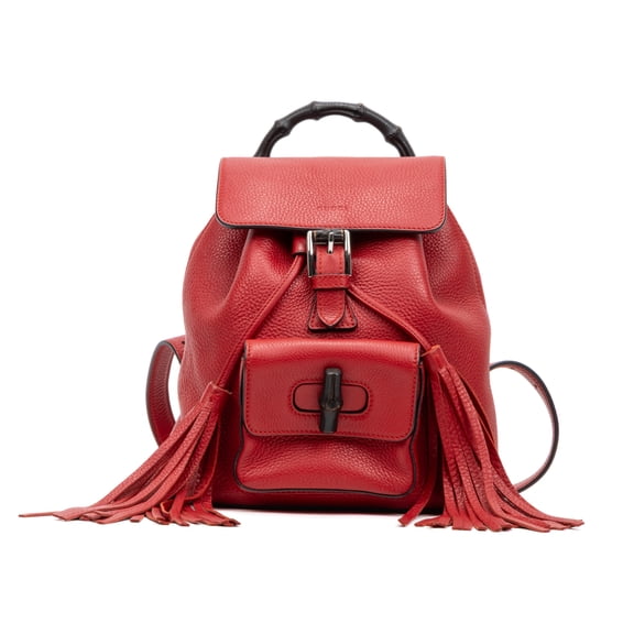 Pre-Owned Gucci Red Bamboo Tassel Backpack Small Backpack Calfskin Leather