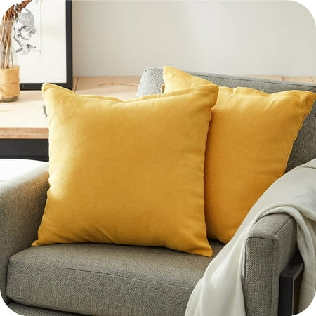 

Top Finel Yellow Decorative Throw Pillow Covers 16x16 Set of 2 Soft Chenille Outdoor Accent Cushion Cases Summer Farmhouse Square Pillows for Sofa Couch Bed Living Room Home Decor Mustard Yellow