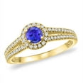 thumbnail image 1 of 14K Yellow Gold Natural Tanzanite Split Shank Diamond Halo Engagement Ring 4mm Round, size 5, 1 of 3