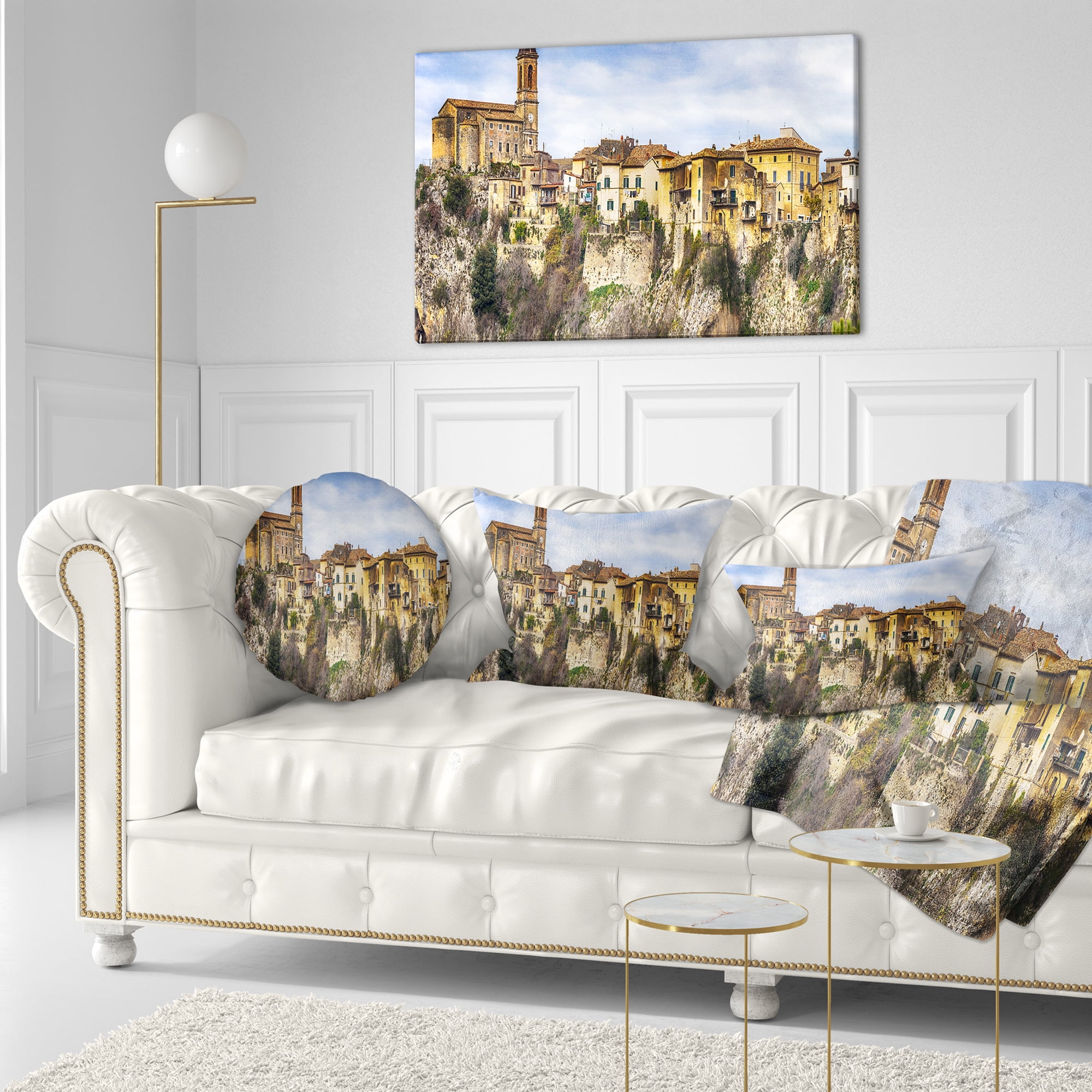 Designart Toffia Hilltop Village - Landscape Printed Throw Pillow - 12x20