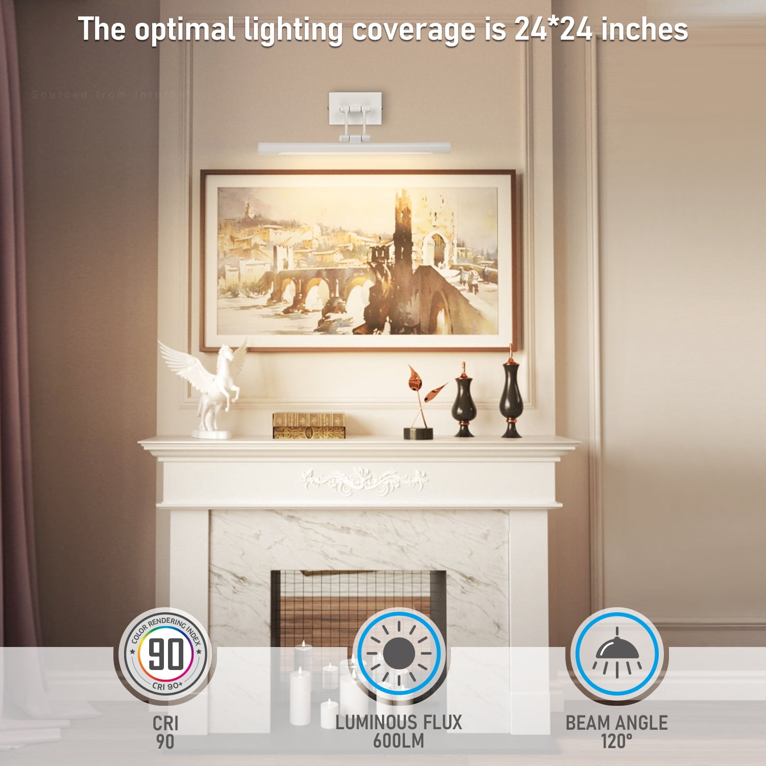 2 Pack LED Picture Light, Swivel Metal Artwork Lamps, 15.75 Inch, 2700K/3000K/4000K Selectable, Plug-n-Play & Hardwire Art Lighting, White