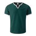 thumbnail image 5 of Leey-World Tshirt for Men Men's Casual Henley Shirt Short Sleeve Cotton Pique Band Collar Shirt Summer Button Basic Tee Shirts(Dark Green,L), 5 of 5