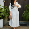 thumbnail image 2 of AURA Women’s A Line Midi Dress Turn Down Collar Long Sleeve High Waist Pleated With Belt S XXXL, 2 of 6