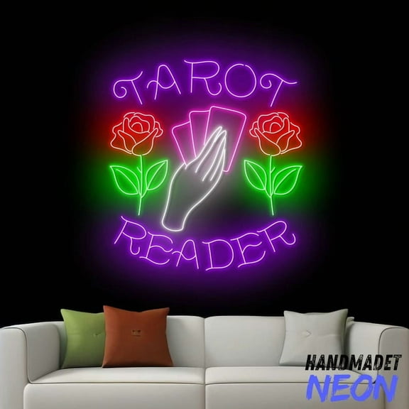 Handmadetneonsign Tarot Reader Neon Sign, Tarot Card Led Sign, Psychic Tarot Reading Wall Art, Home Wall Decor 80070