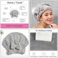 thumbnail image 4 of SportMore Gorro de toalla de microfibra para el cabello, suave, absorbente, de secado rápido, para cabello rizado y grueso, para mujeres y niñas, juego de 2 piezas (rayas y grises), 4 of 4