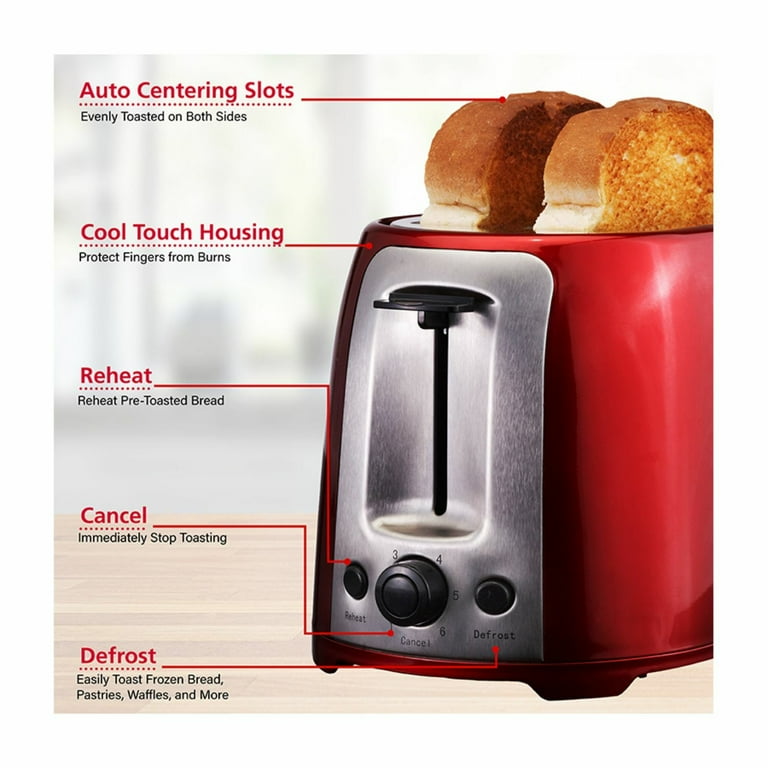 2-Slice Extra Wide Slot Toaster / Red/Silver, P2005 – culinaryedge.com