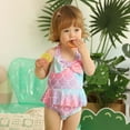 thumbnail image 3 of KIMI BEAR Newborn Baby Girls One-piece Swimsuits 6-12 Months Summer Bathing Suits Off the Shoulder Sleeveless Halter Bow Mermaid Beach Wear Holiday Rash Guard with Headband 2pcs Pink, 3 of 9