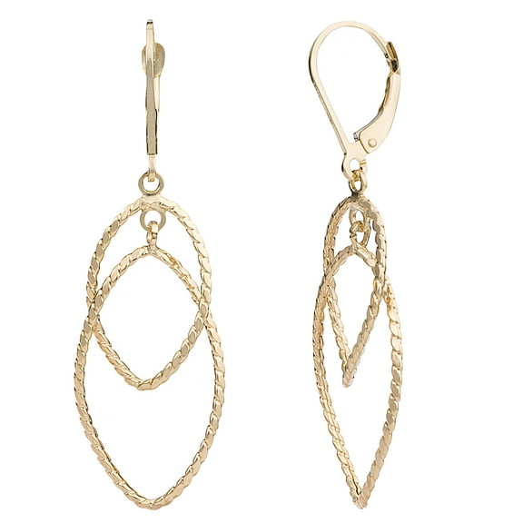 KoolJewelry 10k Yellow Gold Graduated Twist Leaf-Shaped Leverback Earrings