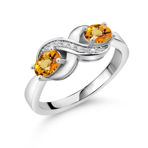 925 Sterling Silver Yellow Sapphire and White Created Sapphire Infinity Love Knot Ring for Women | 1.34 Cttw | Oval 6X4MM | Gemstone Birthstone | Jewelry Gifts for Mom Wife Her | Size 5