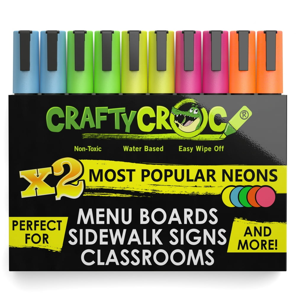 Crafty Croc Liquid Chalk Markers, MultiPack of Vibrant Neon Colors, 10