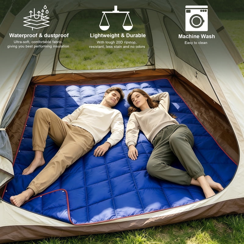 Ultra-Packable Blue Camping Blanket Sleeping Bag Hybrid 79"x55" Waterproof Outdoor Quilt with Compression Sack, Lightweight Travel Blanket for Hiking, Stadium, Backpacking, All Season Tent Camping