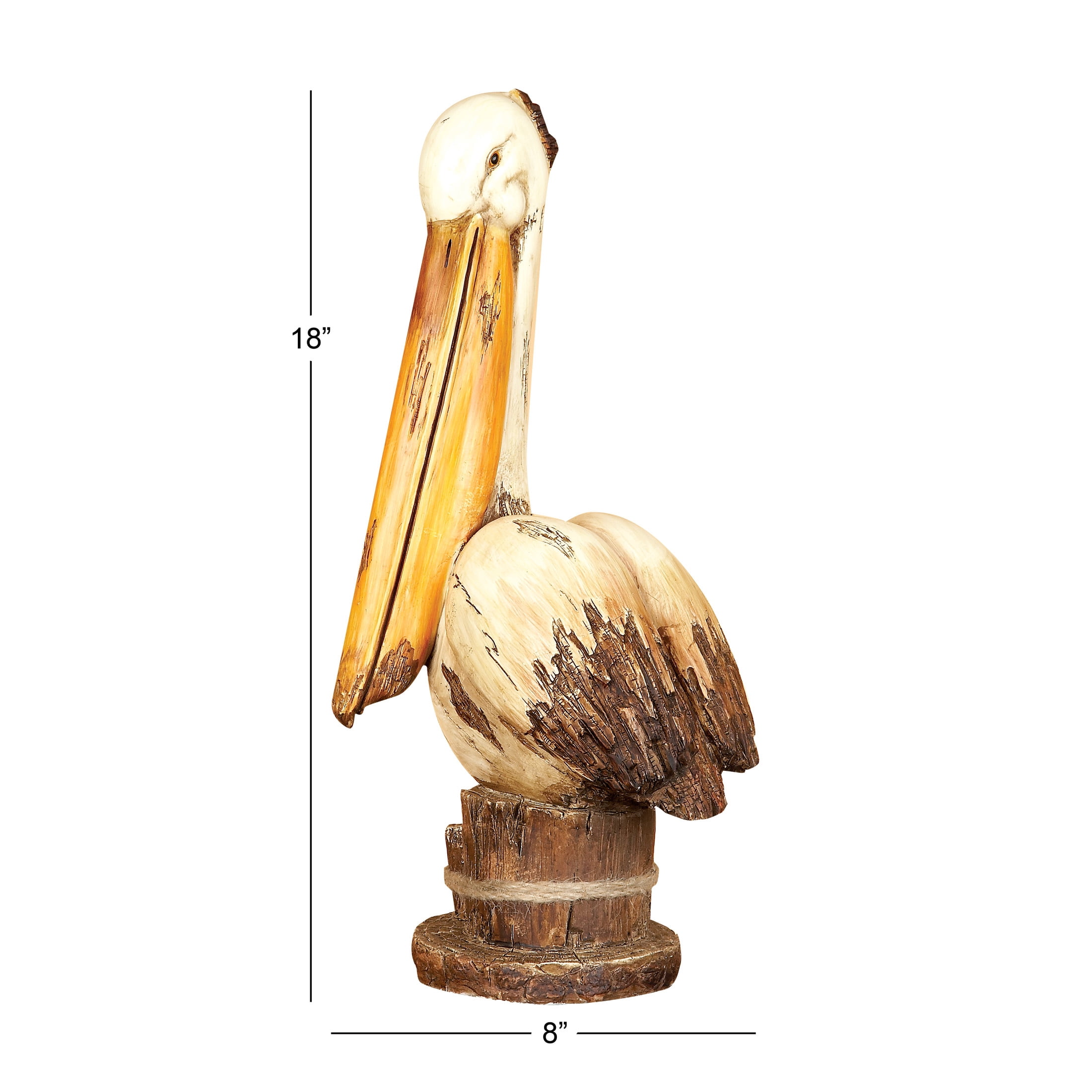 7" x 18" Cream Polystone Pelican Sculpture, by DecMode