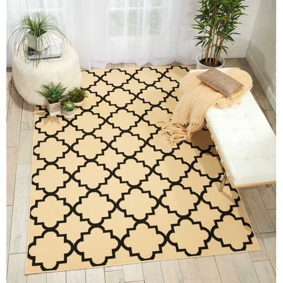 Nourison Grafix Trellis Cream/Black 5'3" x 7'3" Area Rug, (5x7)